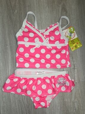 Penelope Mack Pink and White Polka Dot Tankini Set